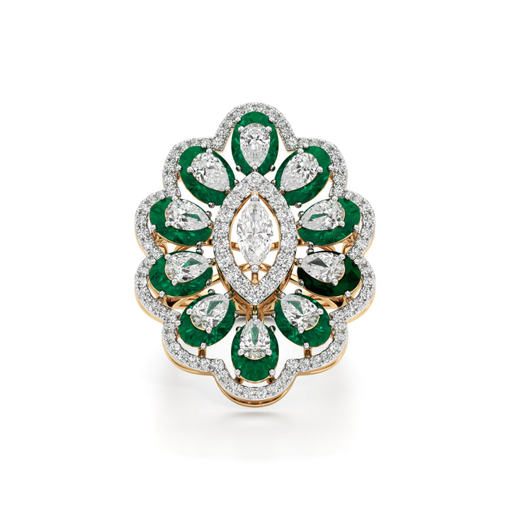 Emerald and Diamond Floral Statement Ring