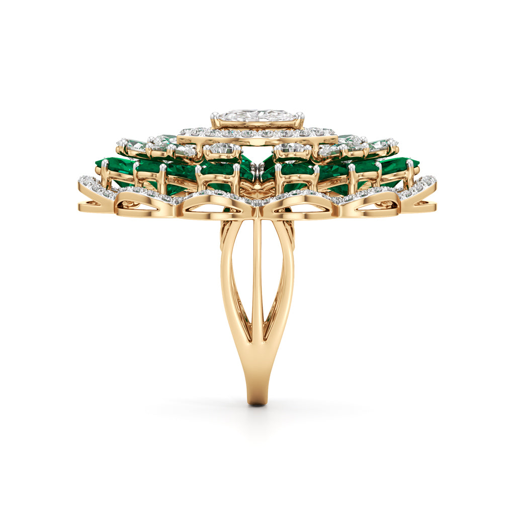 Emerald and Diamond Floral Statement Ring