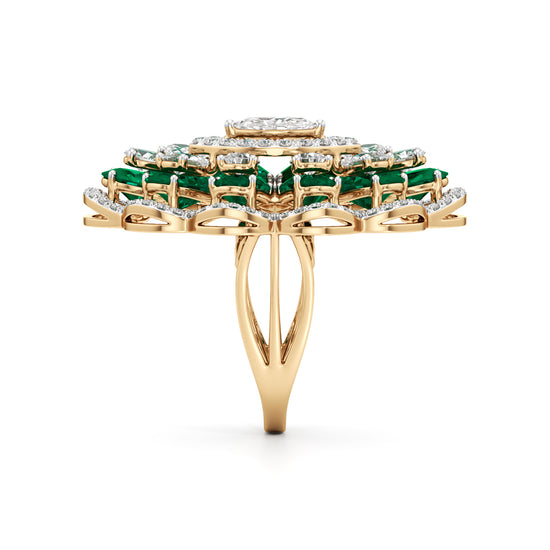 Emerald and Diamond Floral Statement Ring