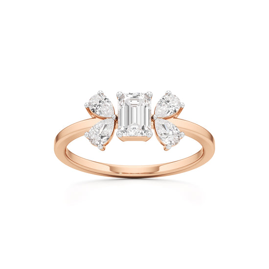 Elegant Emerald-Cut & Pear Diamond Accent Ring