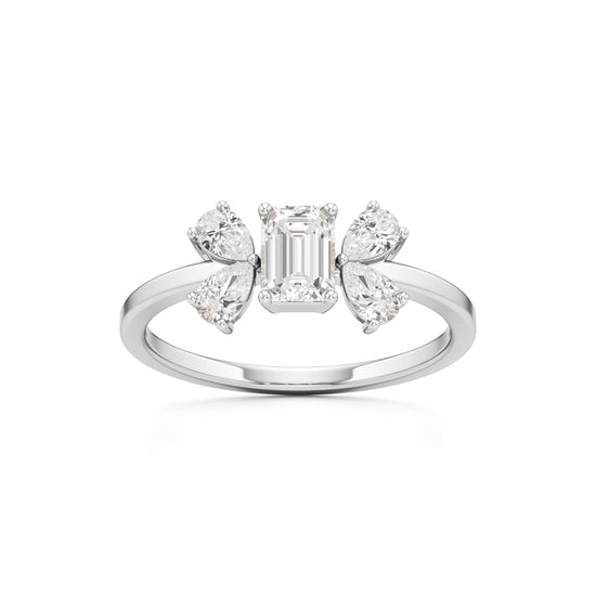 Elegant Emerald-Cut & Pear Diamond Accent Ring