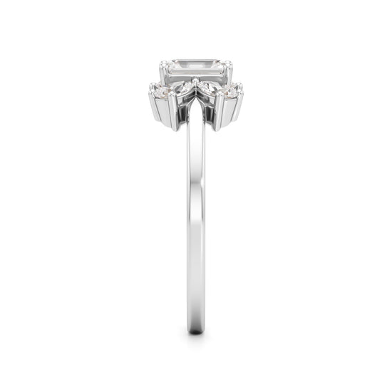 Elegant Emerald-Cut & Pear Diamond Accent Ring