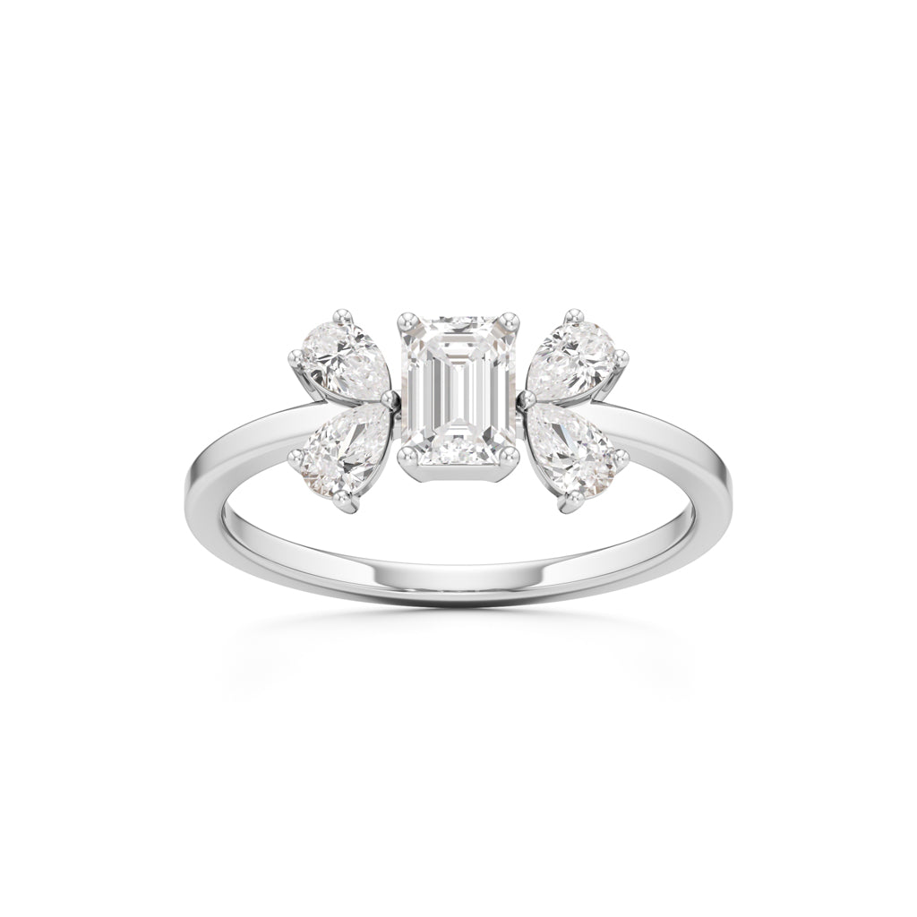 Elegant EmeraldCut  Pear Diamond Accent Ring