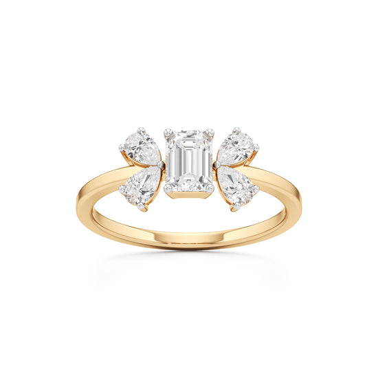 Elegant Emerald-Cut & Pear Diamond Accent Ring