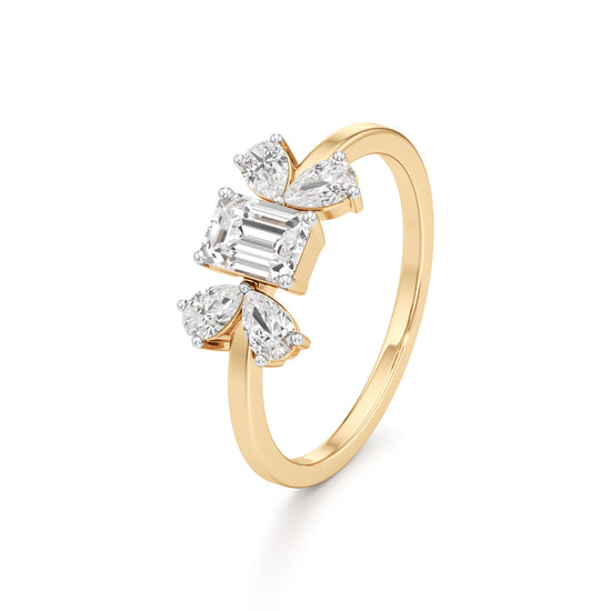 Elegant Emerald-Cut & Pear Diamond Accent Ring