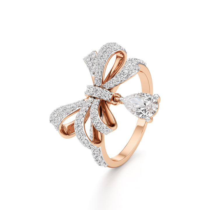 Dazzling Diamond Bow Ring with Dangling Pear