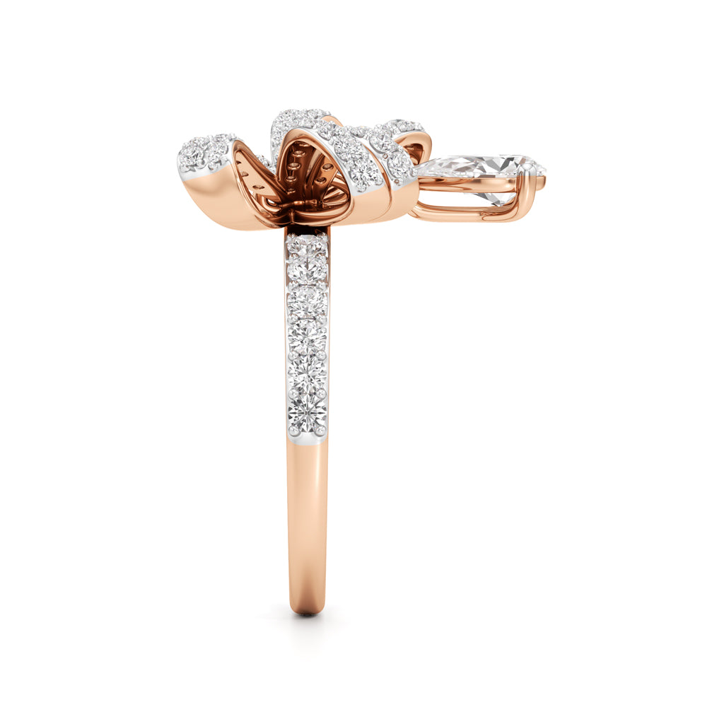 Dazzling Diamond Bow Ring with Dangling Pear