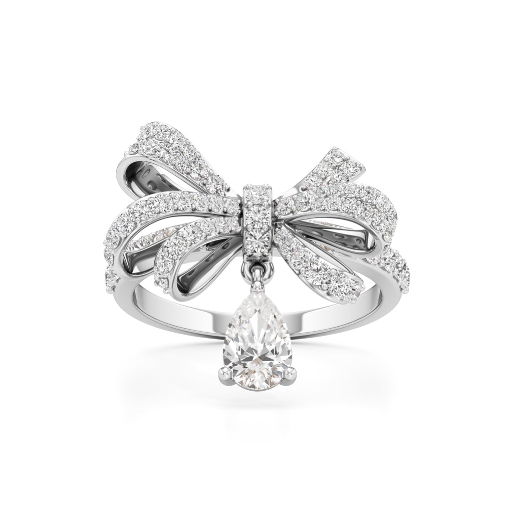 Dazzling Diamond Bow Ring with Dangling Pear