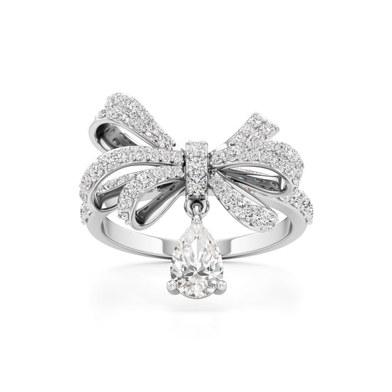 Dazzling Diamond Bow Ring with Dangling Pear