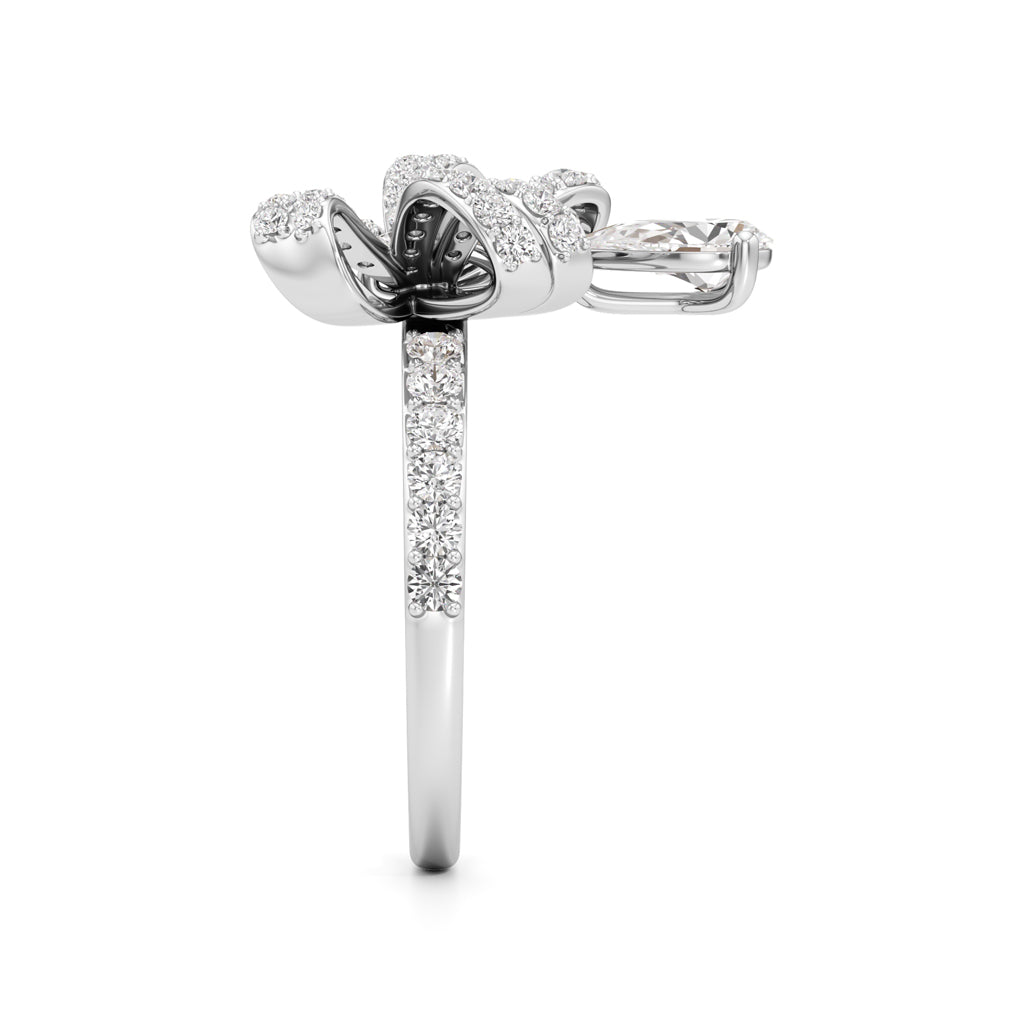 Dazzling Diamond Bow Ring with Dangling Pear