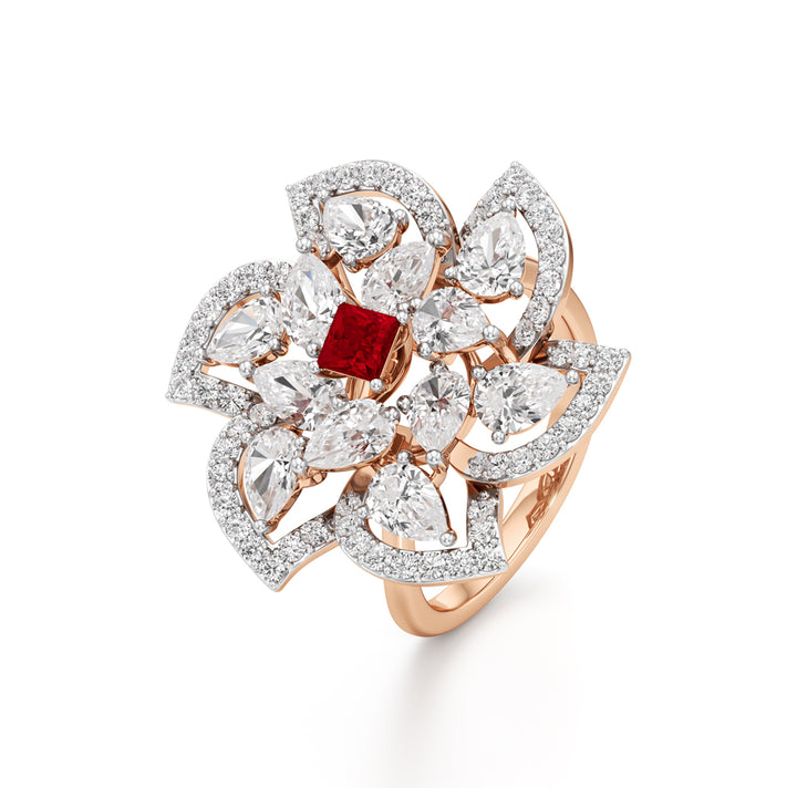 Ruby and Diamond Blossom Statement Ring
