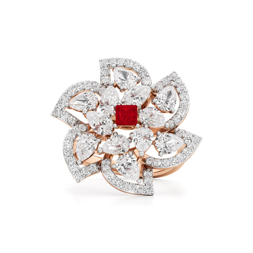 Ruby and Diamond Blossom Statement Ring