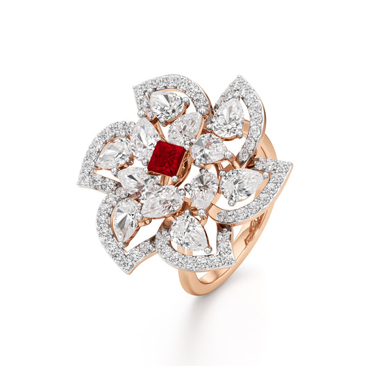Ruby and Diamond Blossom Statement Ring