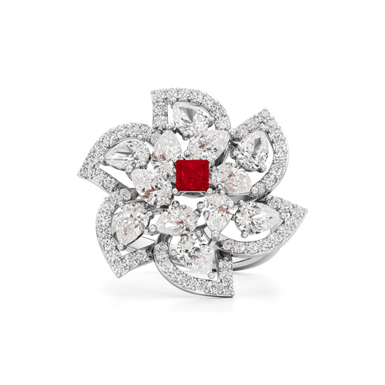 Ruby and Diamond Blossom Statement Ring
