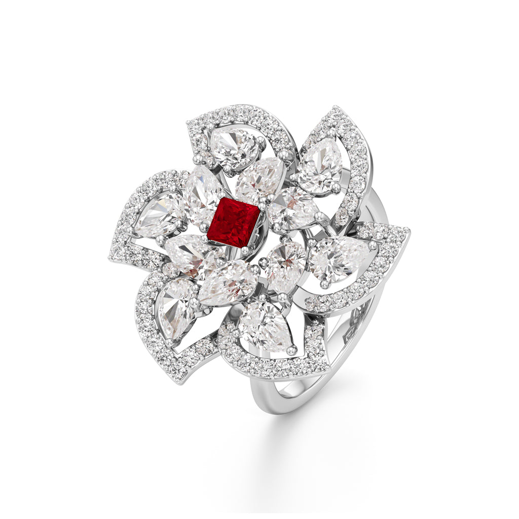 Ruby and Diamond Blossom Statement Ring