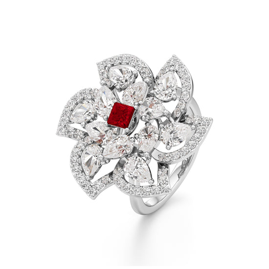 Ruby and Diamond Blossom Statement Ring