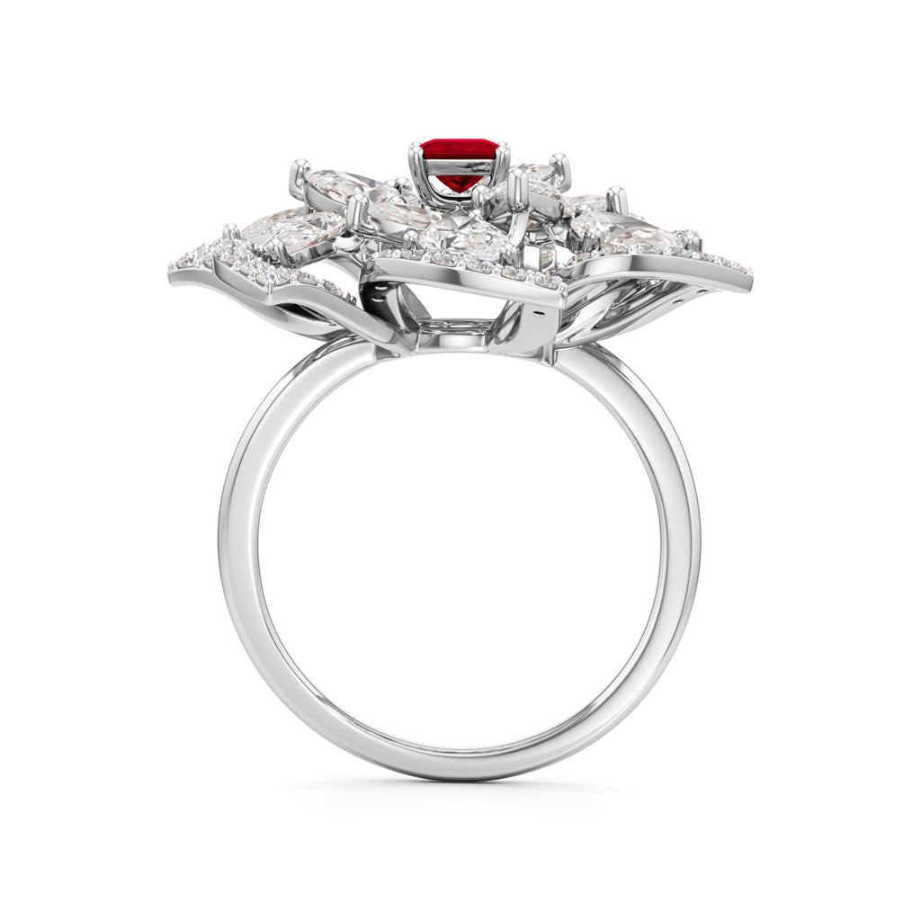 Ruby and Diamond Blossom Statement Ring