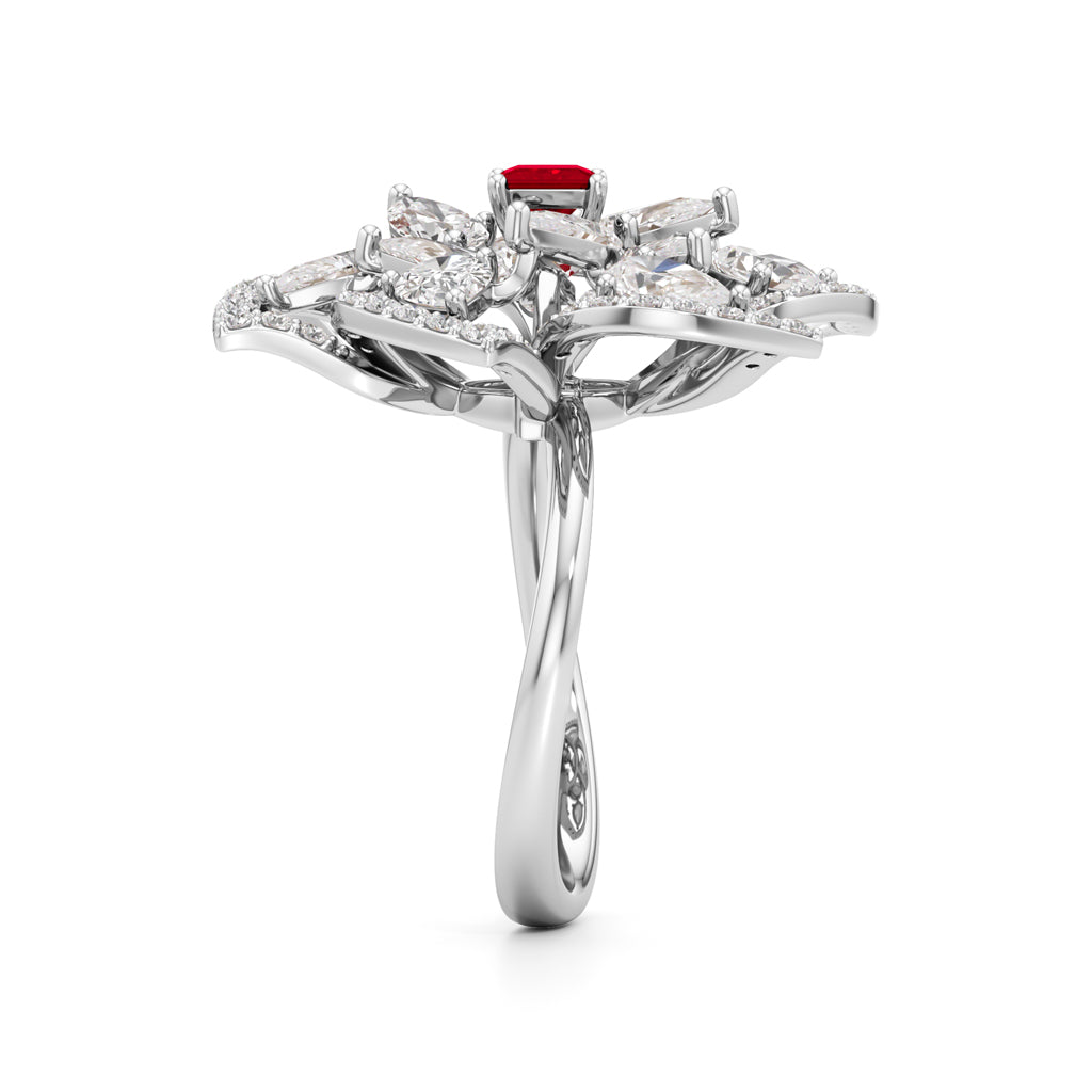 Ruby and Diamond Blossom Statement Ring