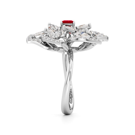 Ruby and Diamond Blossom Statement Ring