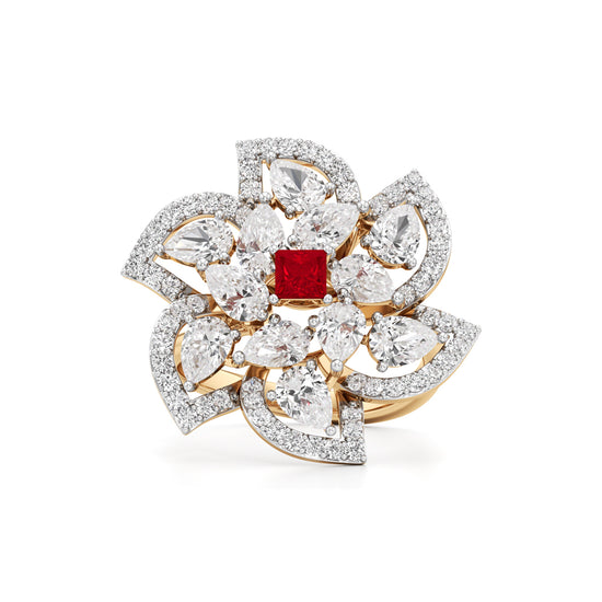 Ruby and Diamond Blossom Statement Ring