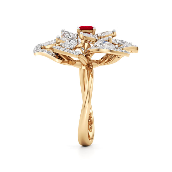 Ruby and Diamond Blossom Statement Ring