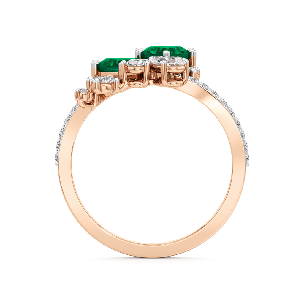 Hexagon Emerald  Diamond Cluster Swirl Ring