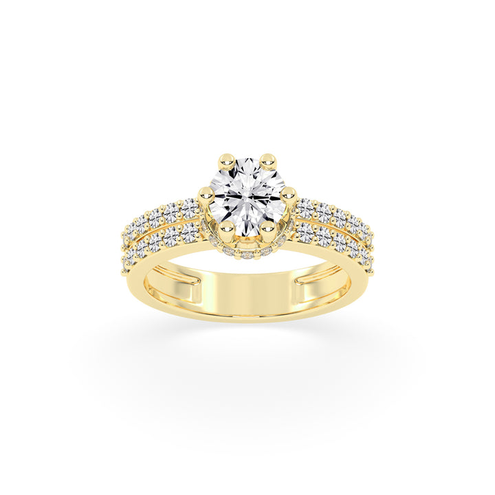 Double-Row Pavé 925 Silver 18k Gold Plated Elevated Halo Solitaire Ring