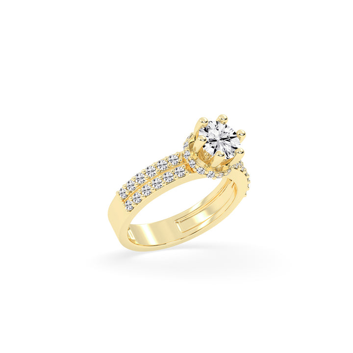 Double-Row Pavé 925 Silver 18k Gold Plated Elevated Halo Solitaire Ring