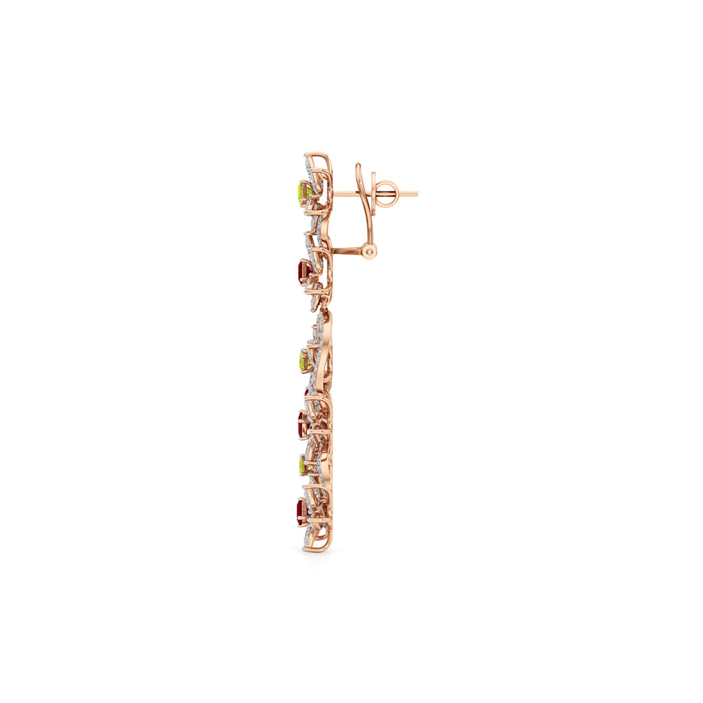 Diamond & Multi-Color Bloom Drop Earrings