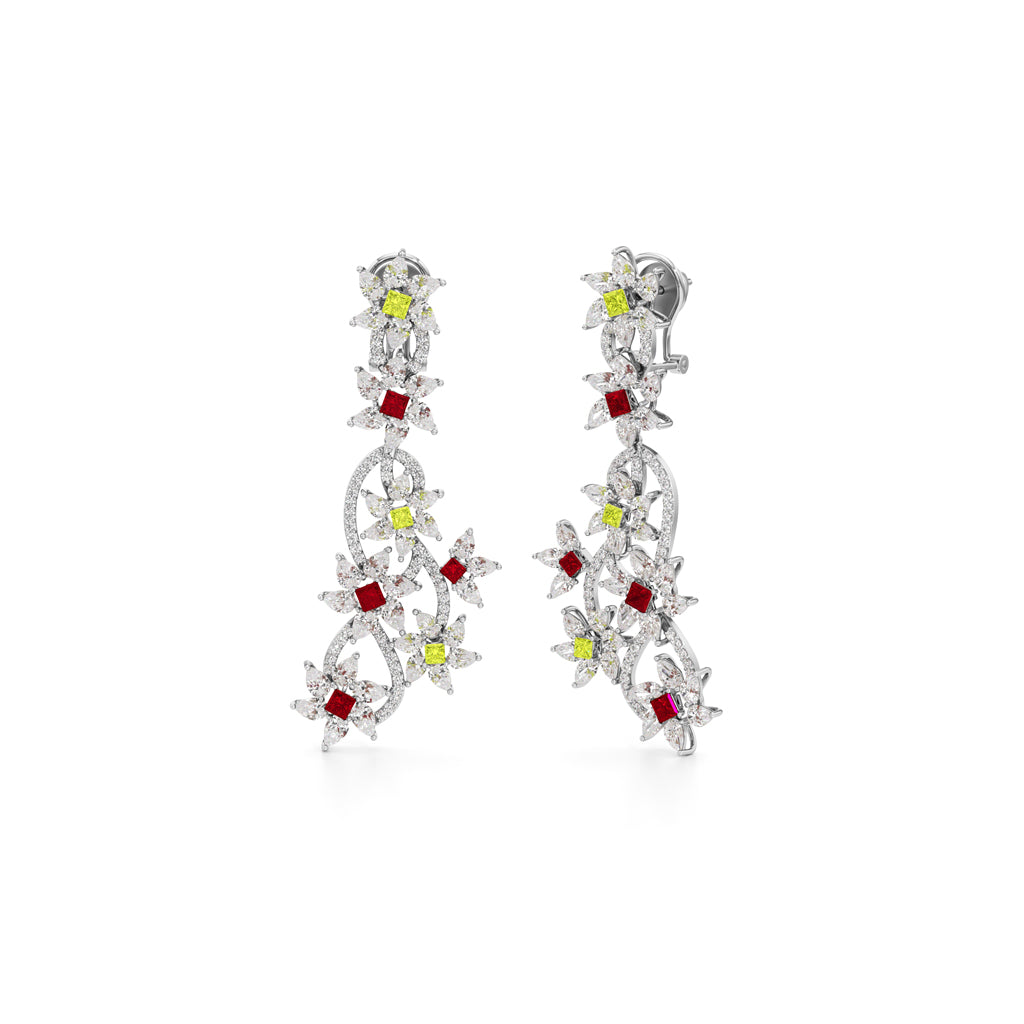 Diamond & Multi-Color Bloom Drop Earrings