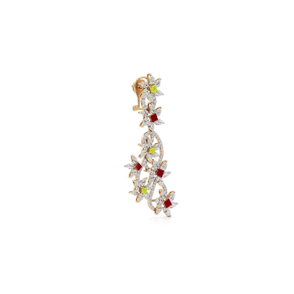 Diamond & Multi-Color Bloom Drop Earrings