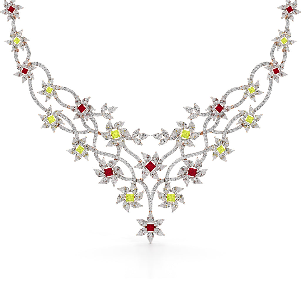 Diamond & Multi-Color Bloom Statement Necklace