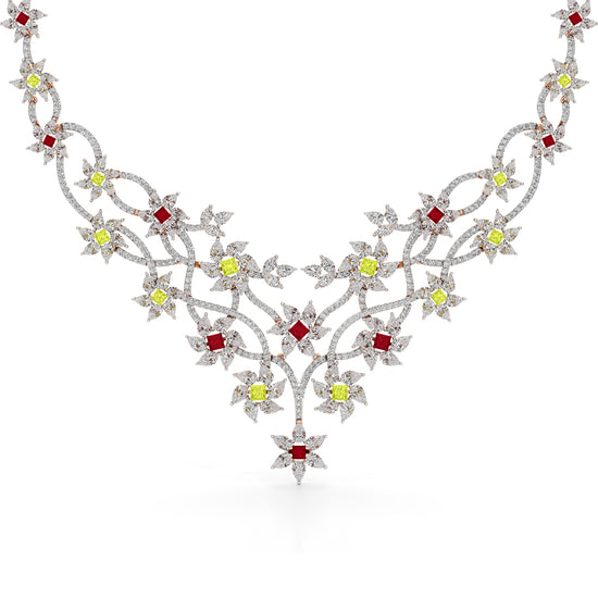 Diamond & Multi-Color Bloom Statement Necklace