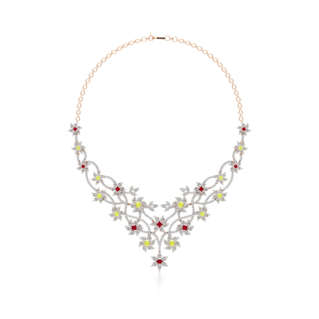 Diamond & Multi-Color Bloom Statement Necklace