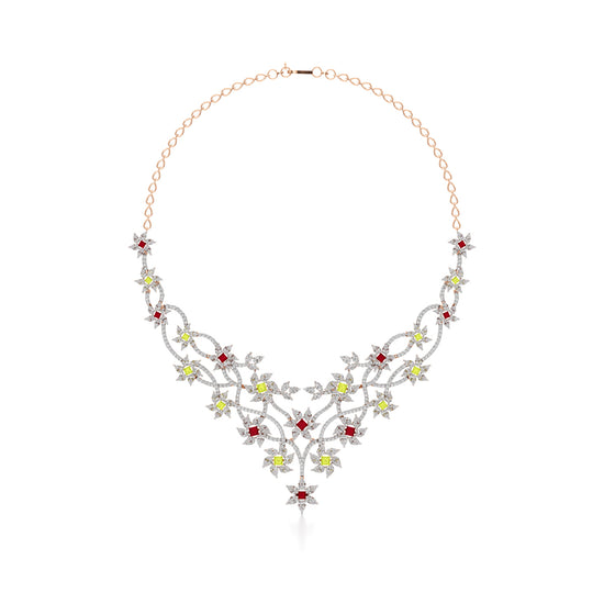 Diamond & Multi-Color Bloom Statement Necklace