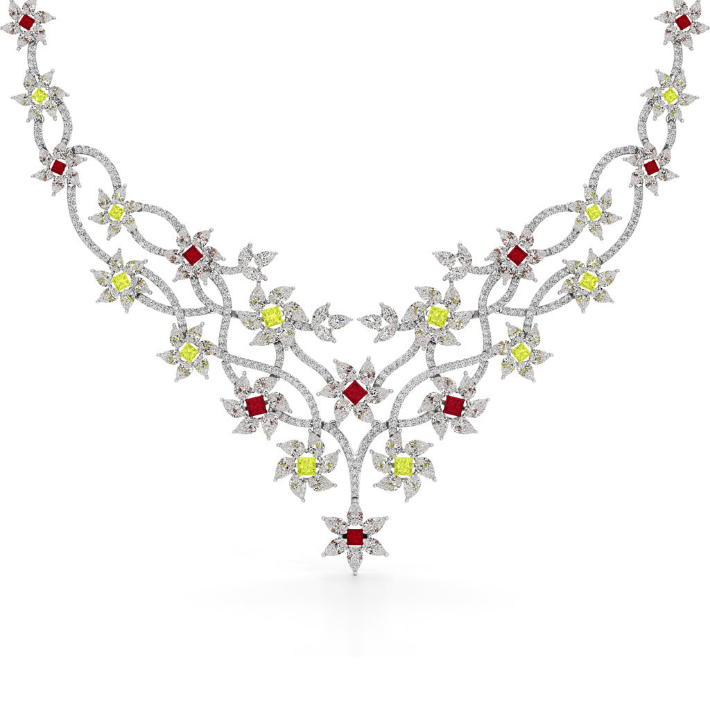 Diamond & Multi-Color Bloom Statement Necklace