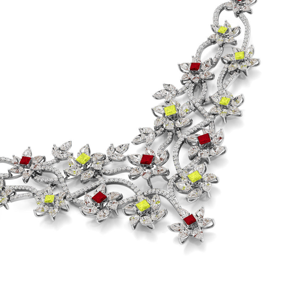 Diamond & Multi-Color Bloom Statement Necklace