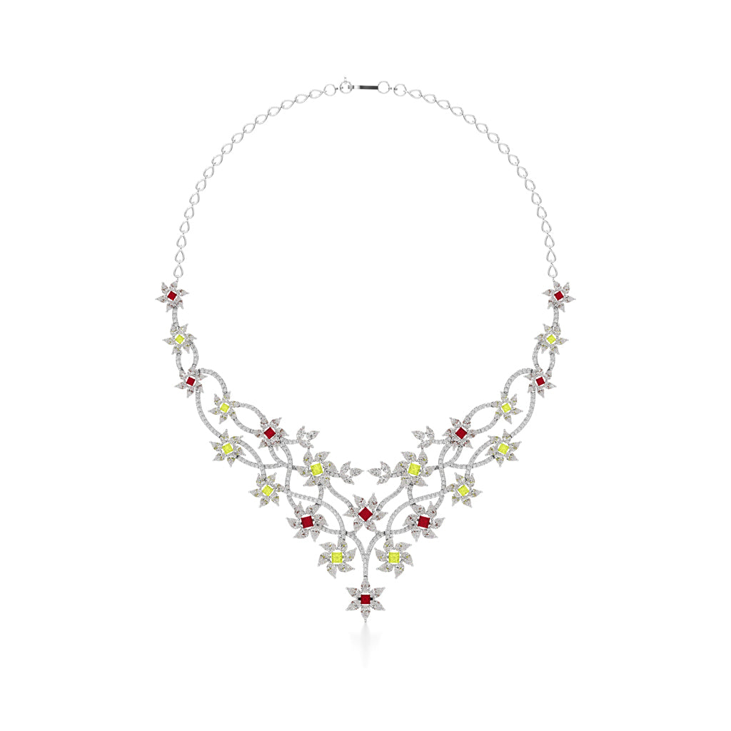 Diamond & Multi-Color Bloom Statement Necklace