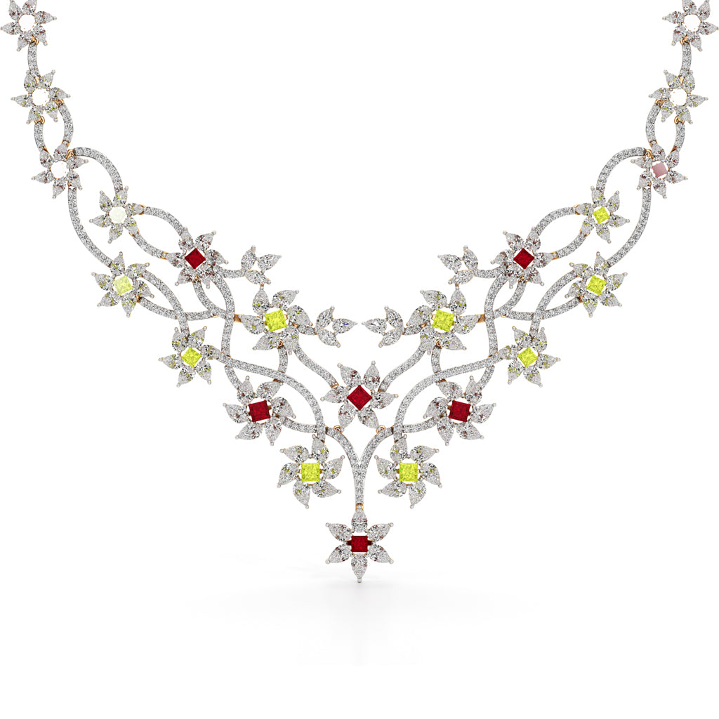 Diamond & Multi-Color Bloom Statement Necklace
