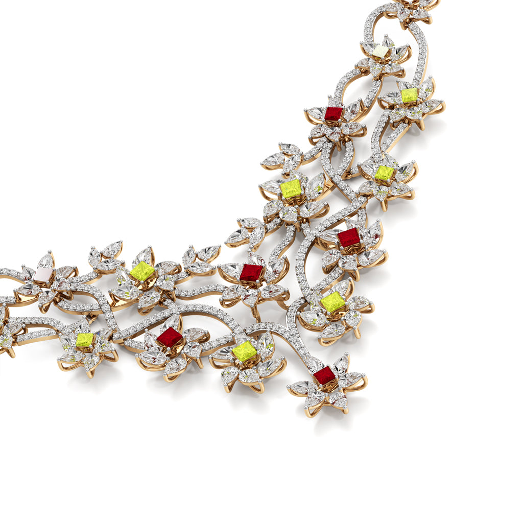 Diamond & Multi-Color Bloom Statement Necklace