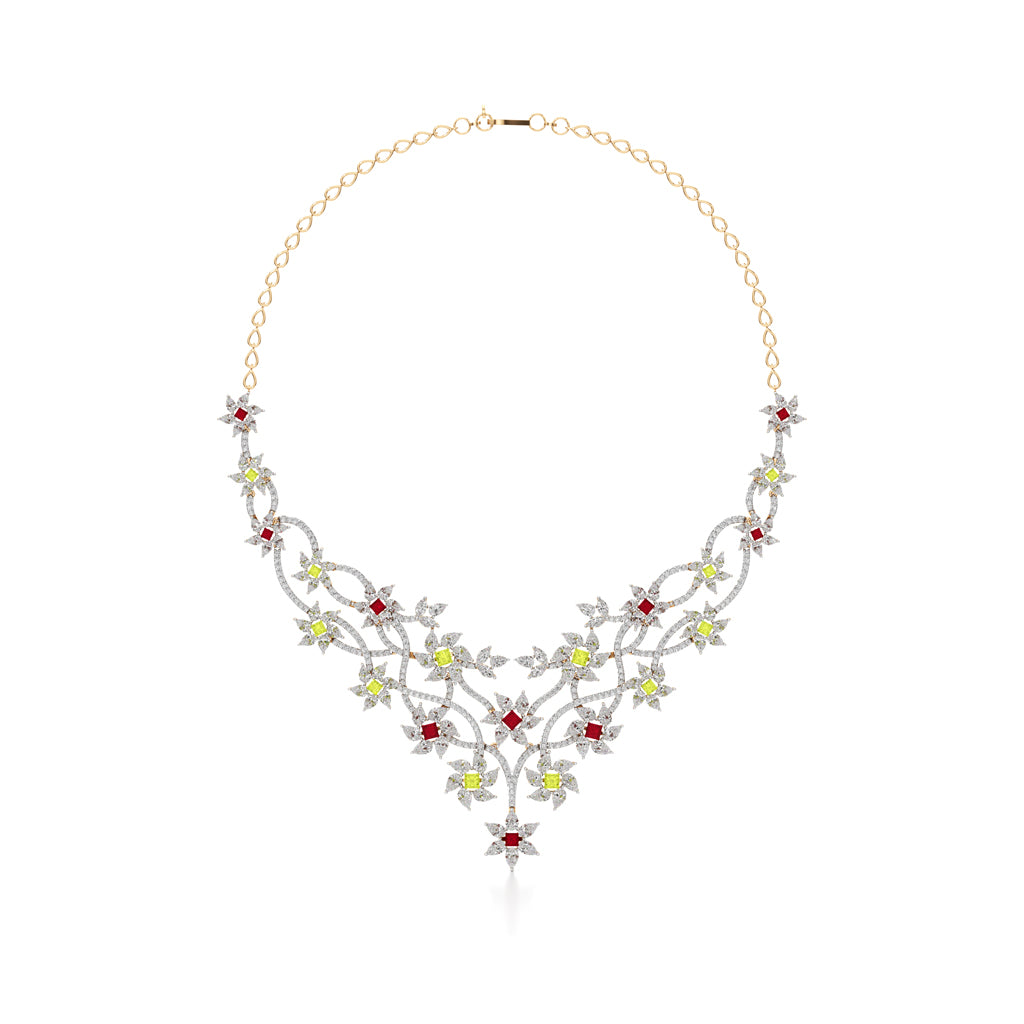 Diamond & Multi-Color Bloom Statement Necklace