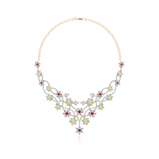 Diamond & Multi-Color Bloom Statement Necklace