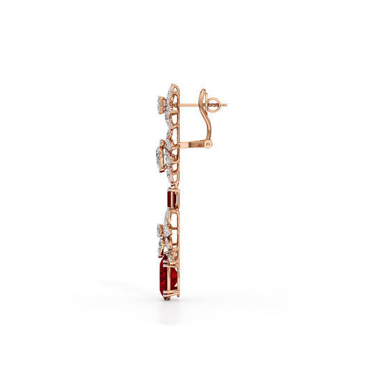 Diamond & Ruby Red Drop Dangle Earrings