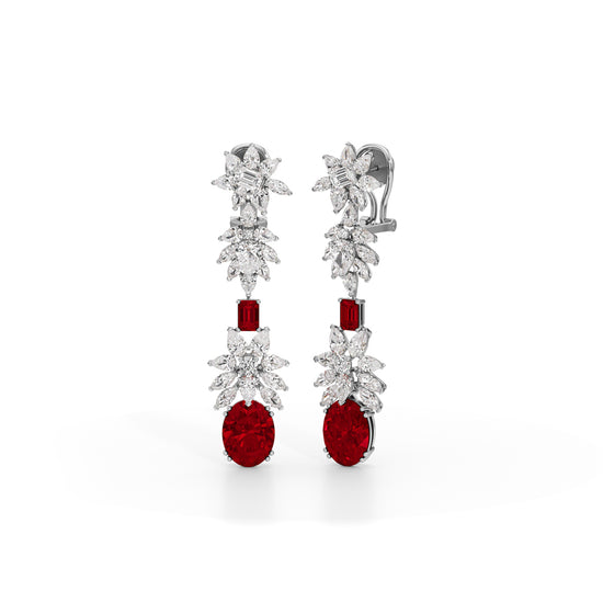 Diamond & Ruby Red Drop Dangle Earrings