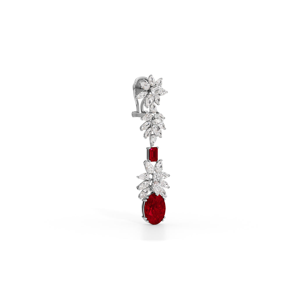 Diamond & Ruby Red Drop Dangle Earrings