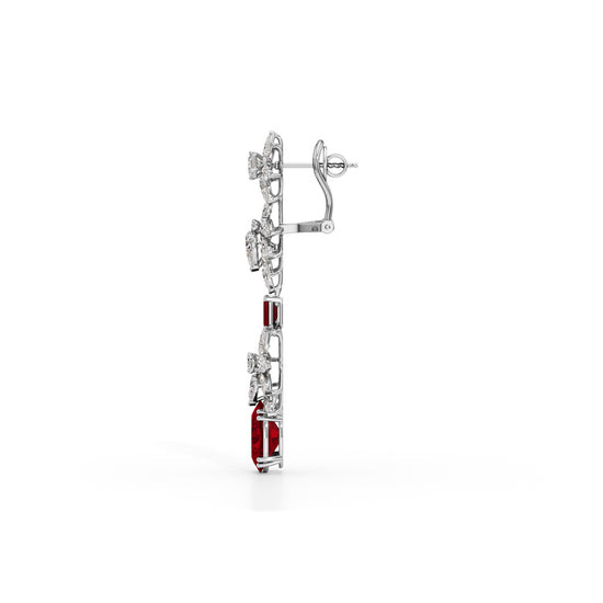 Diamond & Ruby Red Drop Dangle Earrings
