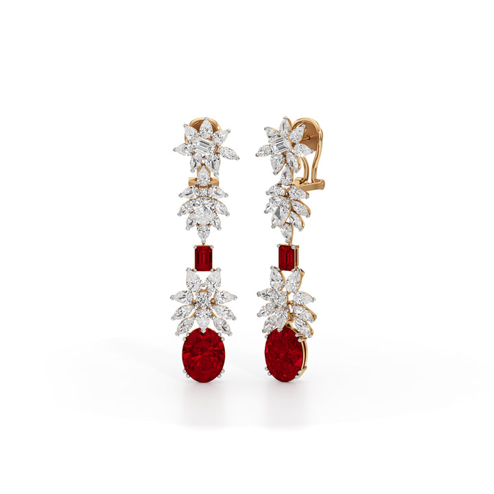 Diamond & Ruby Red Drop Dangle Earrings