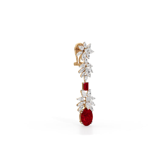 Diamond & Ruby Red Drop Dangle Earrings