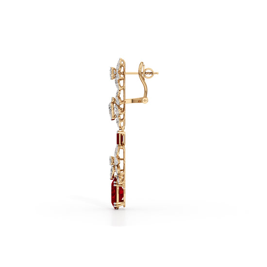 Diamond & Ruby Red Drop Dangle Earrings
