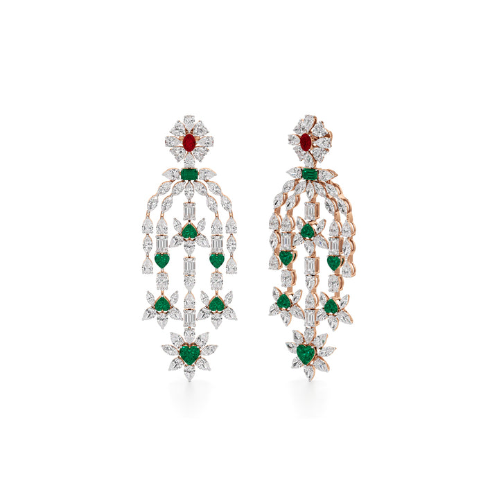 Diamond & Multi-Color Cascading Dangler Earrings